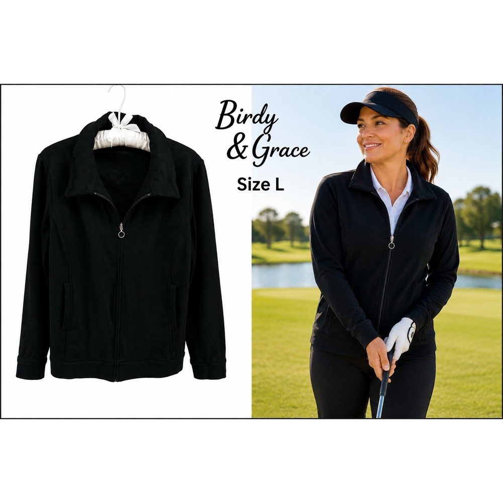 Birdy & Grace Women's L Black Full Zip Golf Jacket Stretch Athletic Pockets